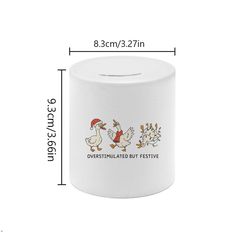 Tirelire de Noël en céramique blanche, trio d'oies festives