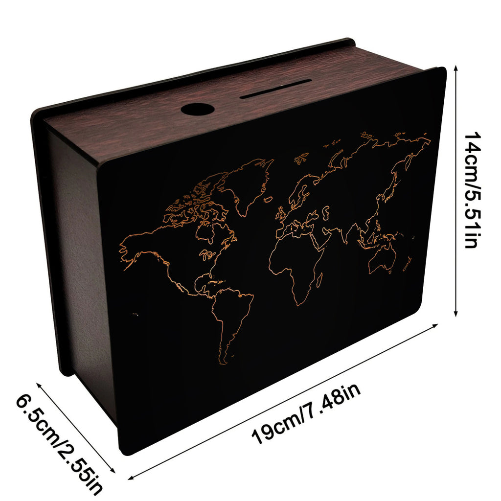 Tirelire à filet cuivré, contour du monde minimaliste