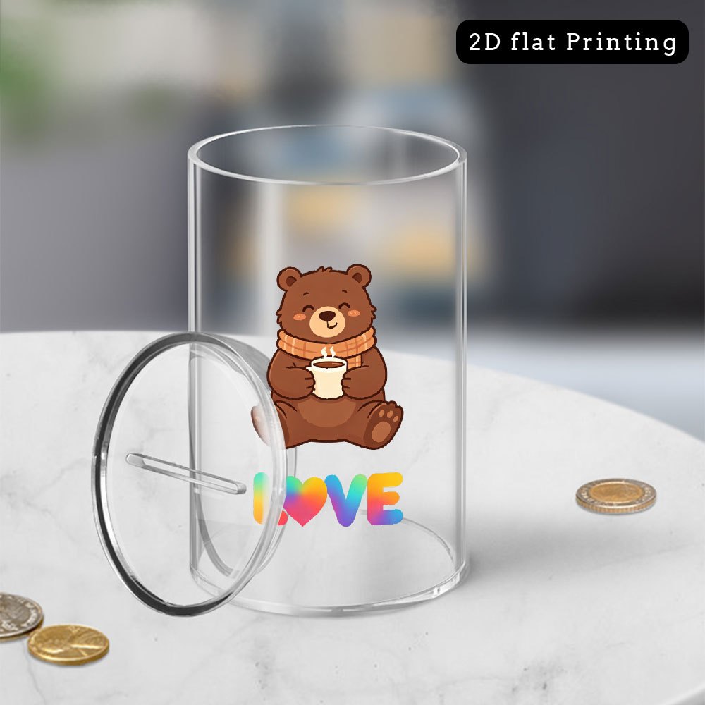 Tirelire ourson à l'écharpe en acrylique transparent — Pot rond