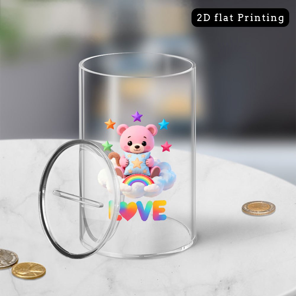 Tirelire ourson transparente en acrylique — Couvercle amovible