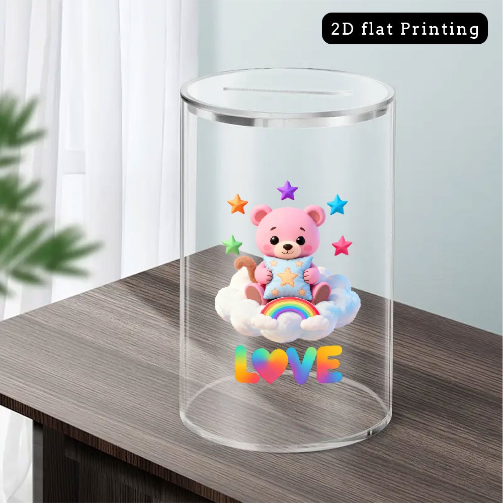 Tirelire ourson transparente en acrylique — Couvercle amovible
