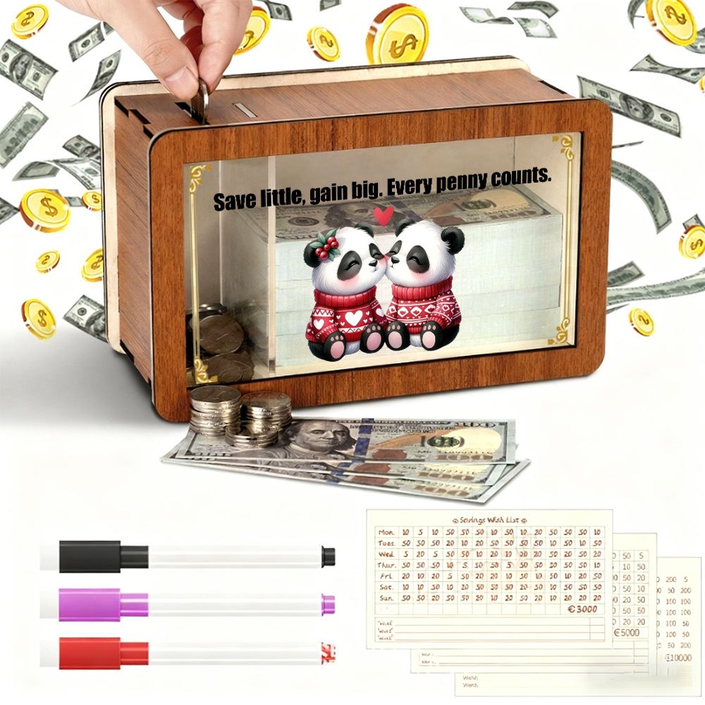 Tirelire panda en bois à compartiments — Caisse de 24 cm