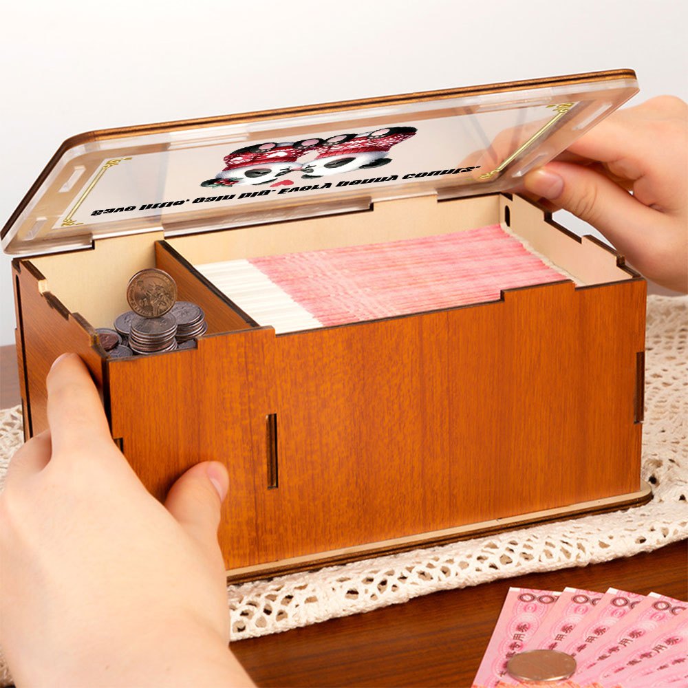 Tirelire panda en bois à compartiments — Caisse de 24 cm