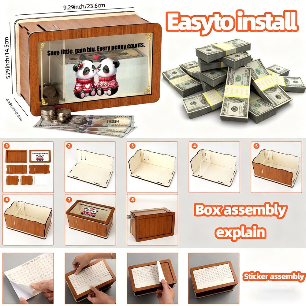Tirelire panda en bois à compartiments — Caisse de 24 cm