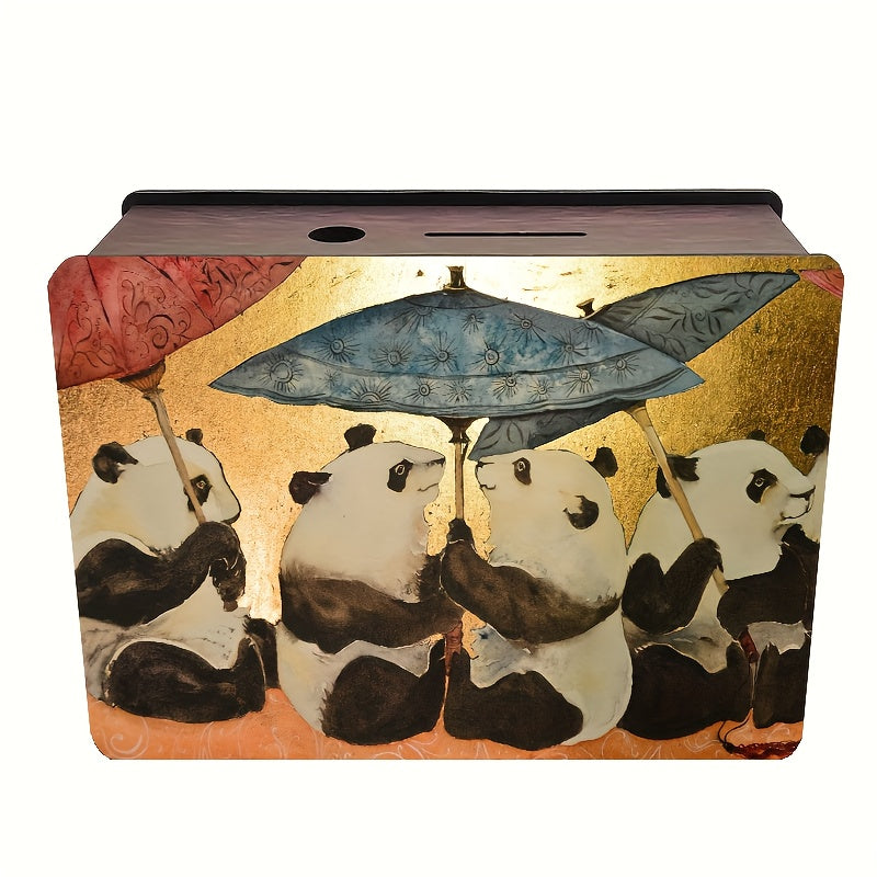 Tirelire panda en bois peint, quatre parasols