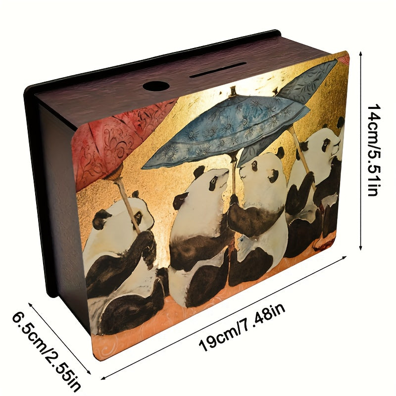 Tirelire panda en bois peint, quatre parasols