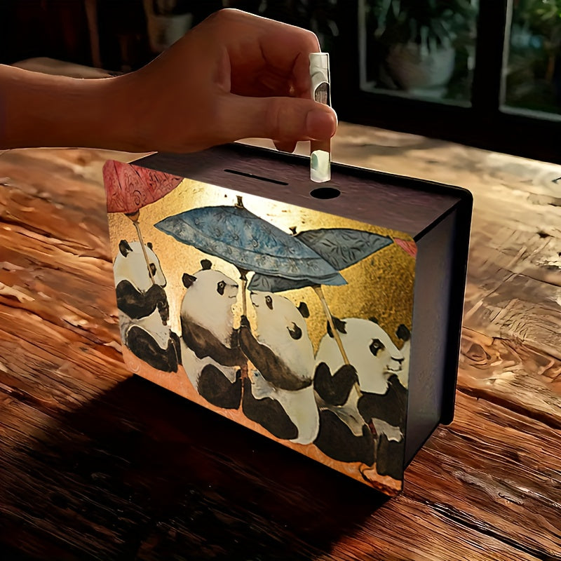 Tirelire panda en bois peint, quatre parasols