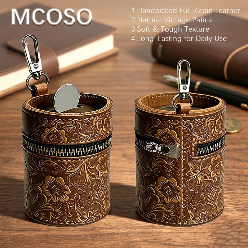 Tirelire de poche en cuir véritable, fente à pièces et zip