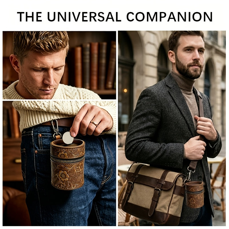 Tirelire de poche en cuir véritable, fente à pièces et zip