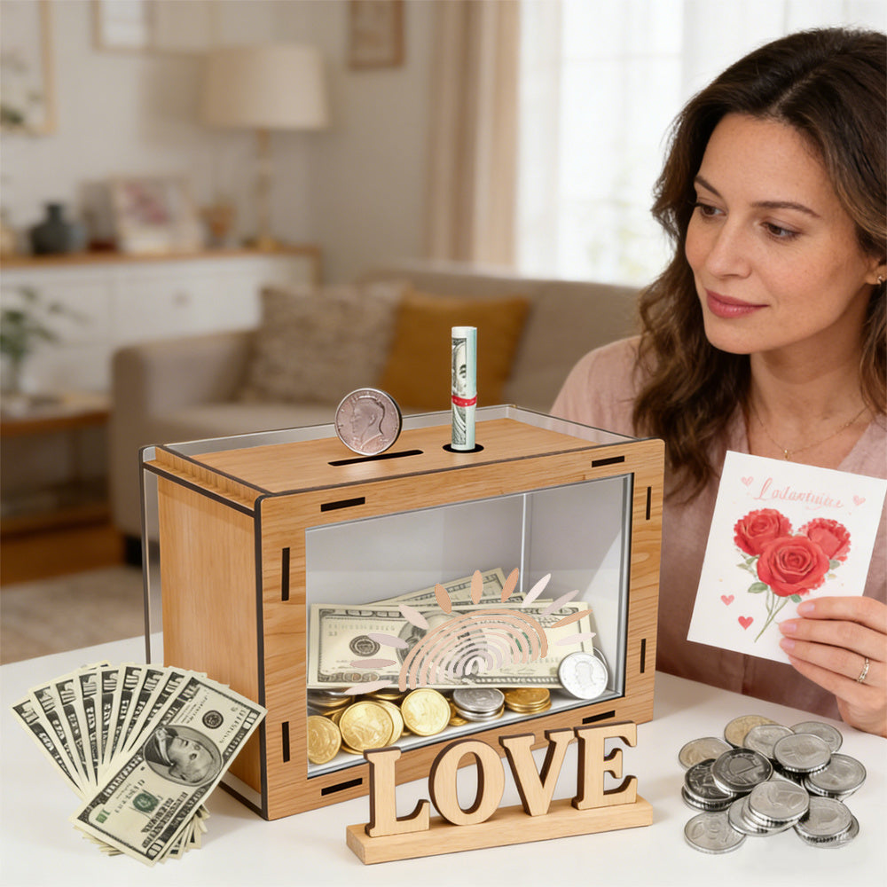 Tirelire vitrée au soleil pêche, façade en acrylique