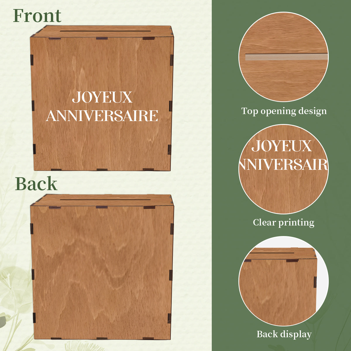Tirelire urne en bois, fente large pour enveloppes