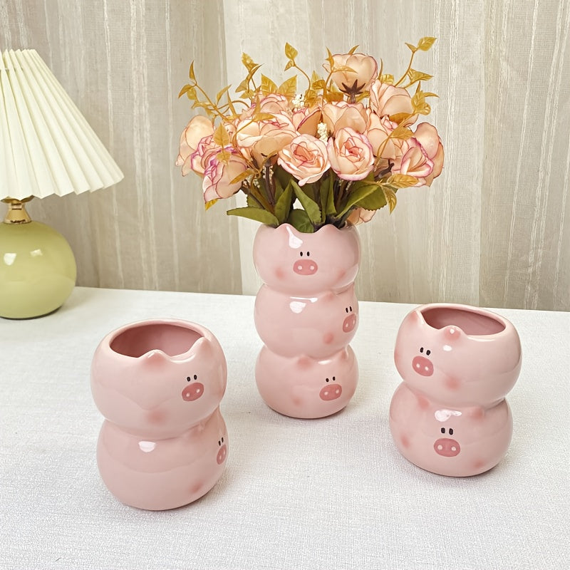 Tirelire vase cochon en céramique, pot ouvert et porte-stylos