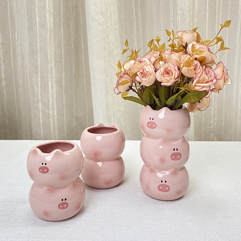 Tirelire vase cochon en céramique, pot ouvert et porte-stylos