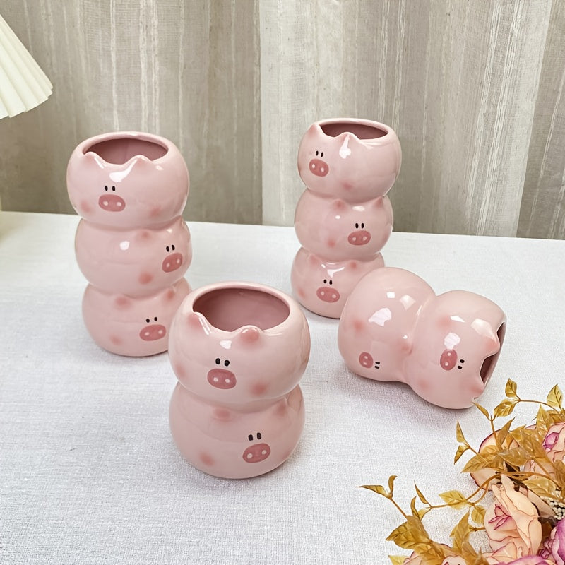Tirelire vase cochon en céramique, pot ouvert et porte-stylos
