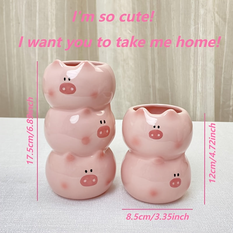 Tirelire vase cochon en céramique, pot ouvert et porte-stylos