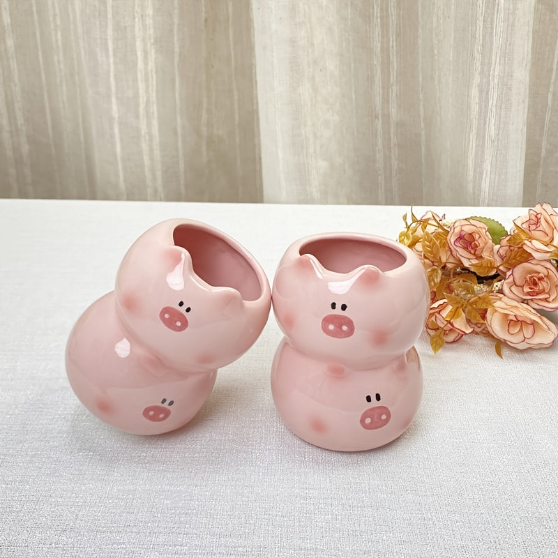Tirelire vase cochon en céramique, pot ouvert et porte-stylos