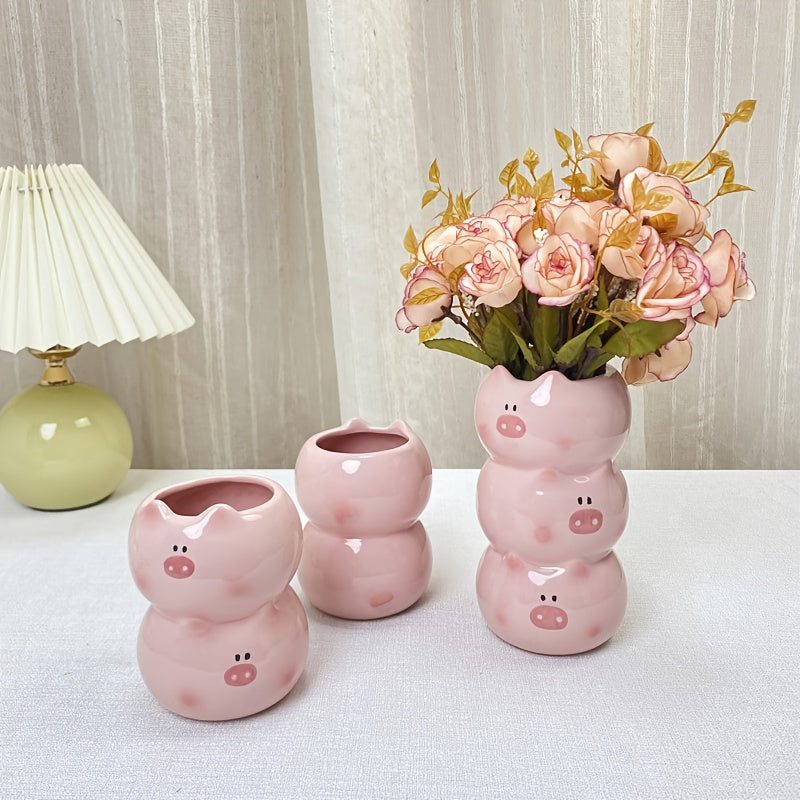 Tirelire vase cochon en céramique, pot ouvert et porte-stylos