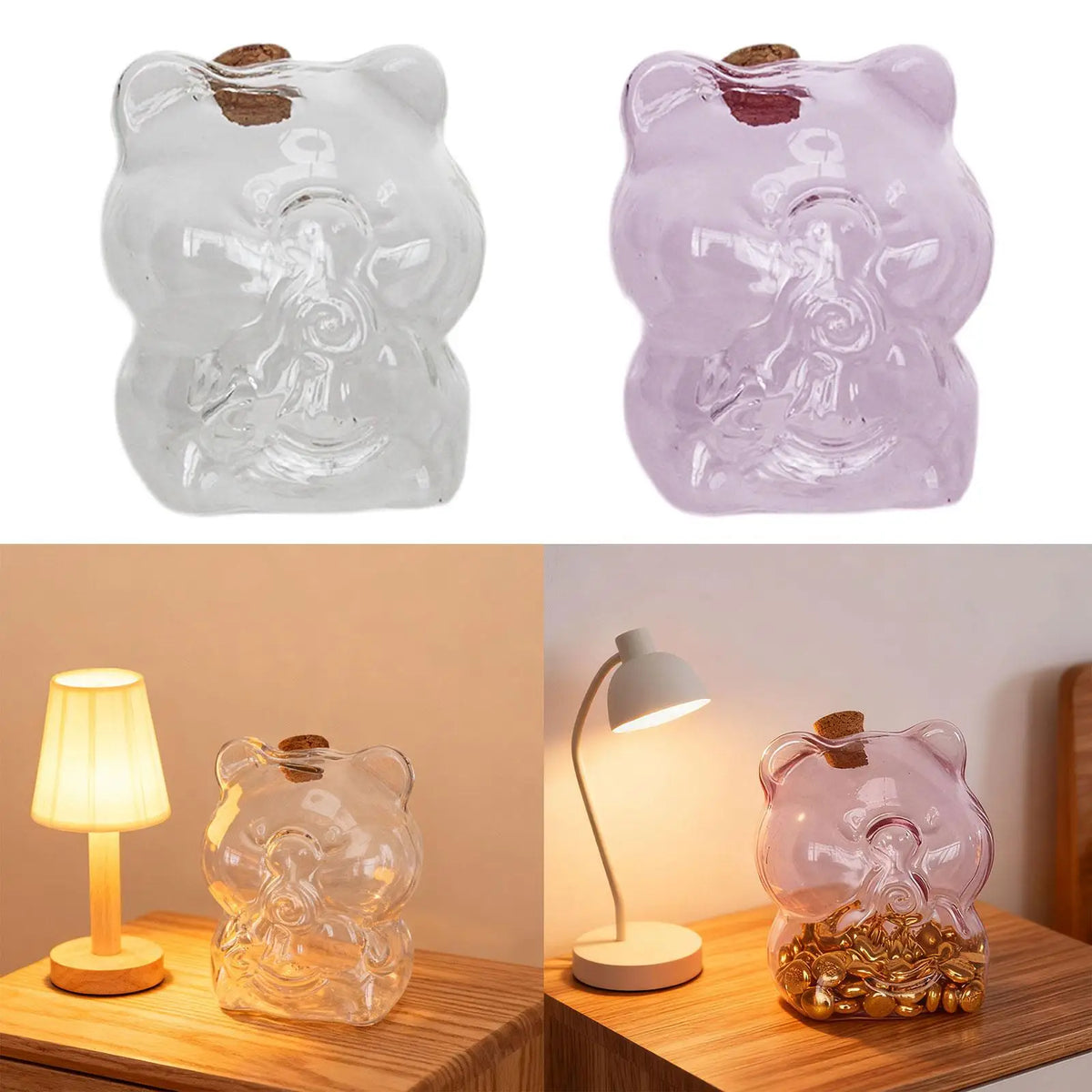 Tirelire en verre transparent, bouchon de liège, lot de 2 à 6