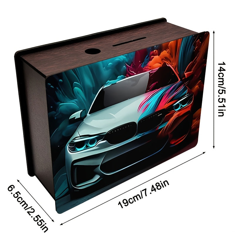 Tirelire voiture en bois, berline, coffret